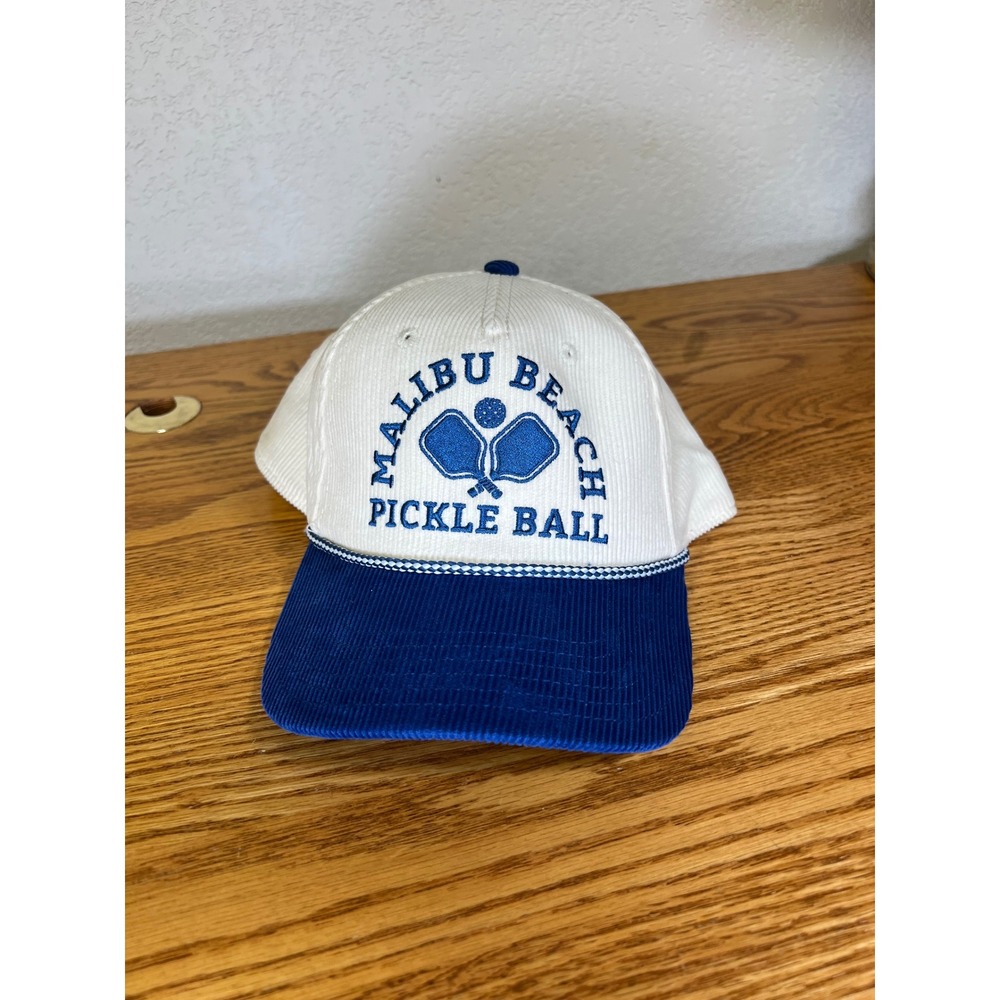 Mad Engine Malibu Beach Pickle Ball Corduroy Snapback Hat Blue White Cap - Picture 5 of 5